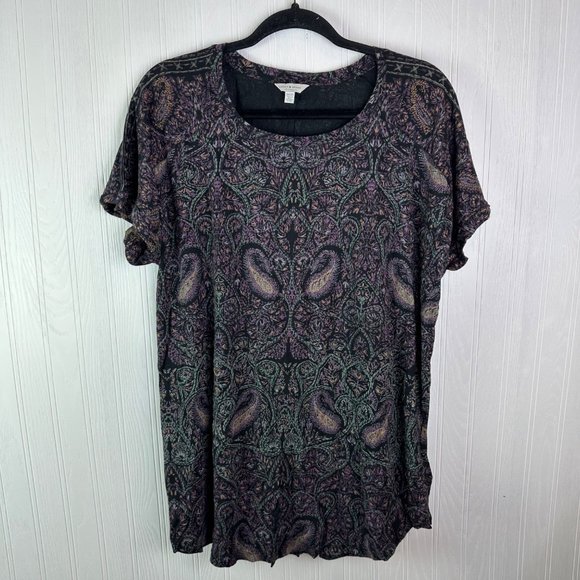 Lucky Brand Short Sleeve top Paisley Print‎ Dark Gray size 2X - Picture 1 of 7
